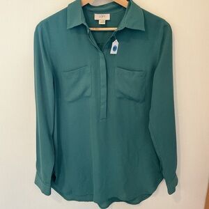 LOFT Teal Button-Up Blouse